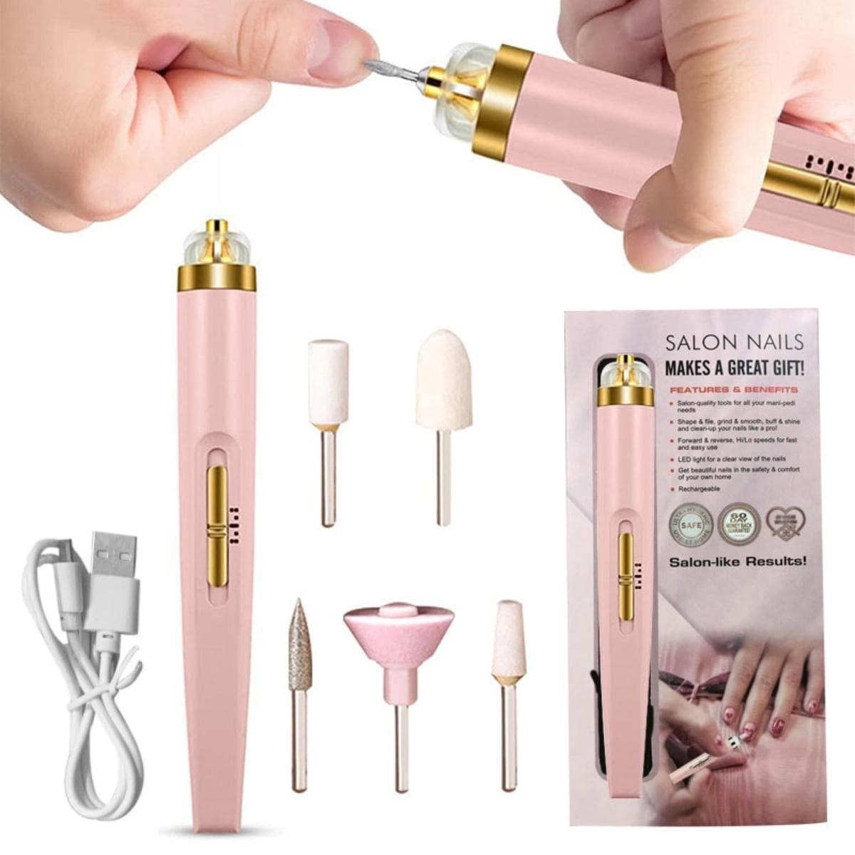 Electric Manicure Machine Mill for Manicure with Light Art Pen Tools for Gel Removing Five In One Nail Polishing Machine Nail File pink