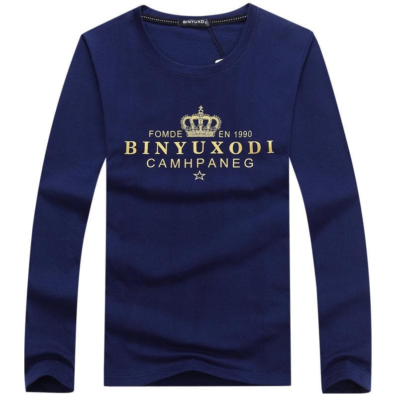 S-5XL Men Long Sleeved T-shirt Round Neck Cotton Winter Casual Tee Large Size Loose Pullover Shirt XXXXL blue