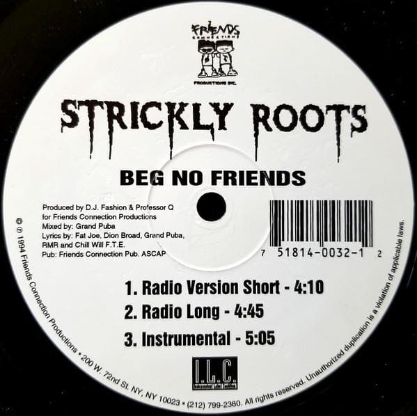 12inch Record STRICKLY ROOTS - Beg No Friends FCP0032,NONE Friends Connect 1994 US Rap & Hip-Hop/R&B Used