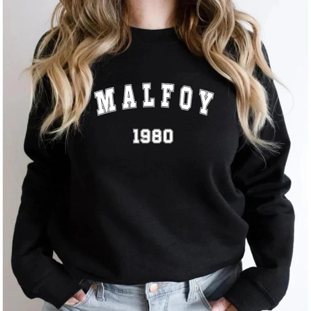 Malfoy 1980 Crewneck Sweatshirt Draco Malfoy Sweatshirt Graphic Hoodies Women Short Sleeve Sweatshirts Streetwear Pullover M black