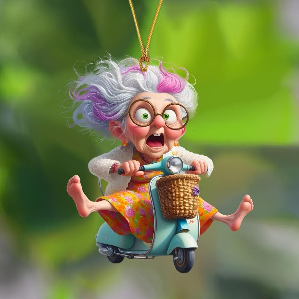 Acrylic Flat 2D Granny Scooter Pendant - Multifunctional Hanging Ornament Holiday Car Interior Decoration Keychain Backpack Pendant
