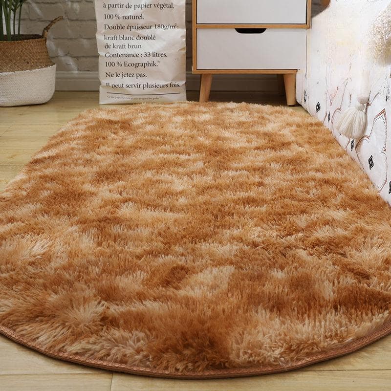 Oval Fluffy Carpet Shaggy Rug Bedside Mat Cute Colorful Living Room Rug Long Hair Carpet Home Decoration 50x140cm brown