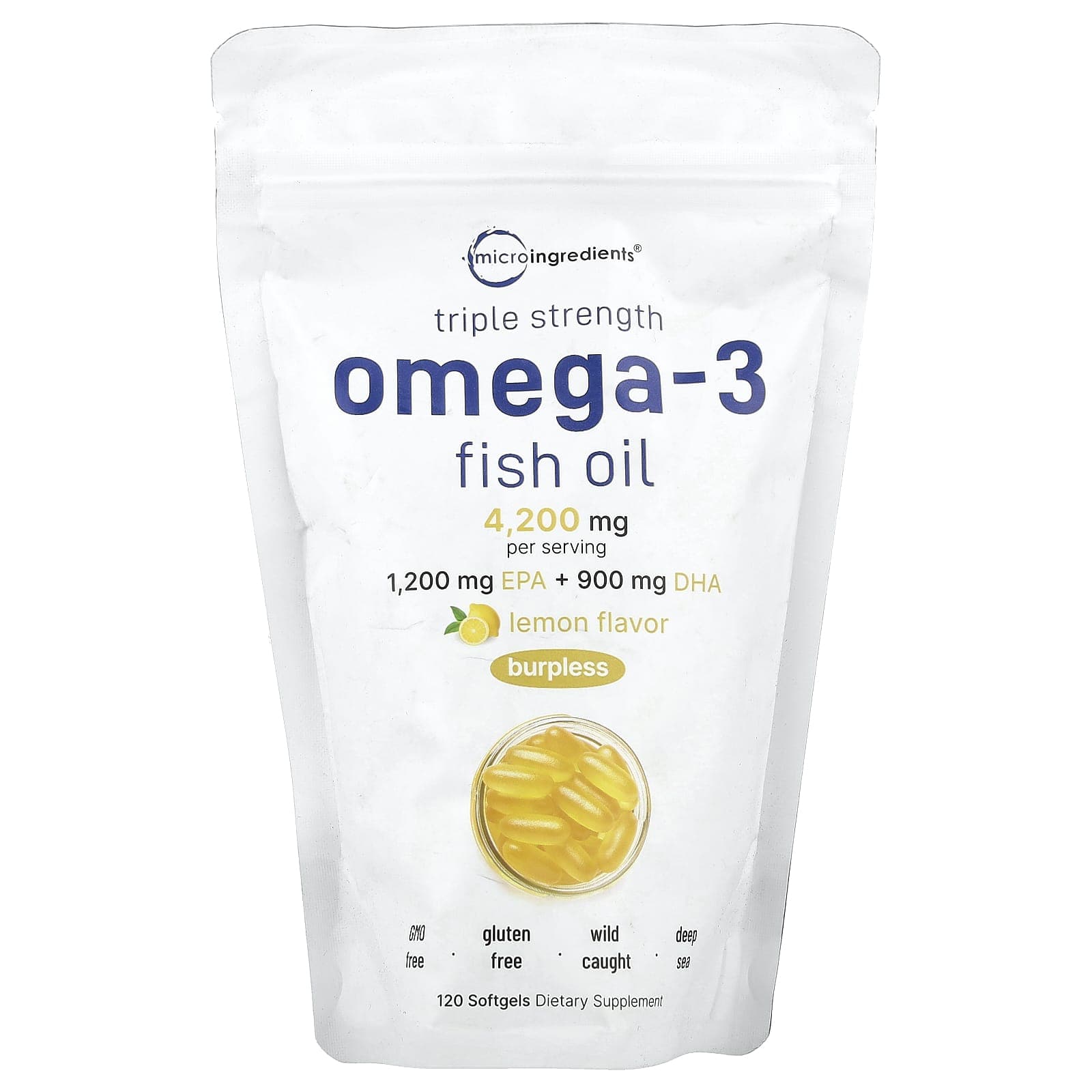 Micro Ingredients, Omega-3 Fish Oil, 3x Strength, Lemon Flavor, 4,200mg, 120 Softgels (1,400mg per softgel)