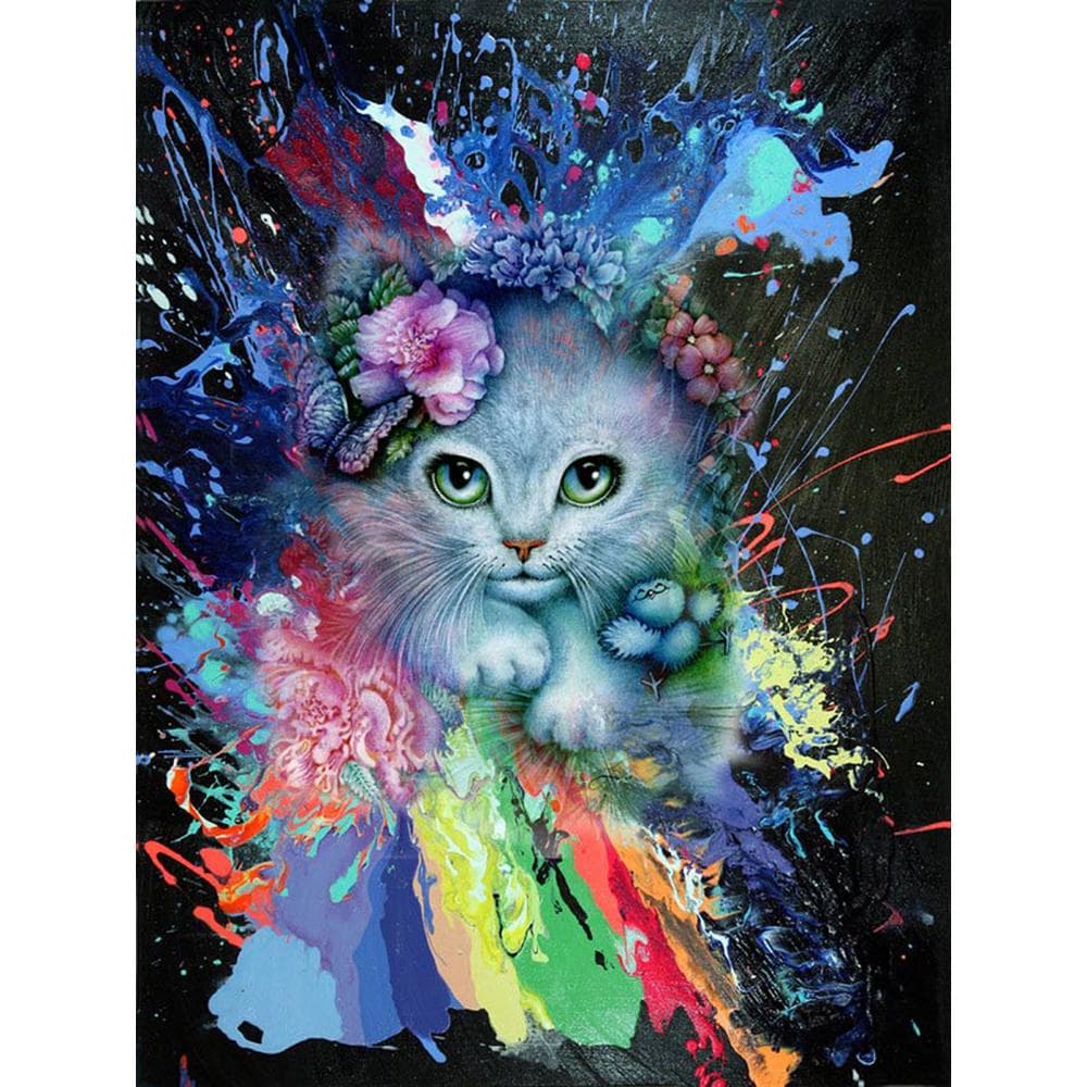 Diamond Painting Full Drill Cat Diamond Embroidered Cartoon Rhinestone Painting Manual Children Gift 20X30CM