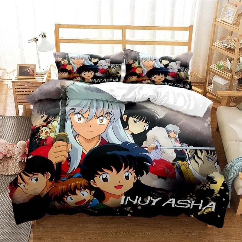 3D Print Anime Inuyasha Bedding Set,Duvet Cover Comforter Bed Set Quilt Cover Pillowcase,King Queen Twin Size Boys Girls Adults 140x200cm 2pcs