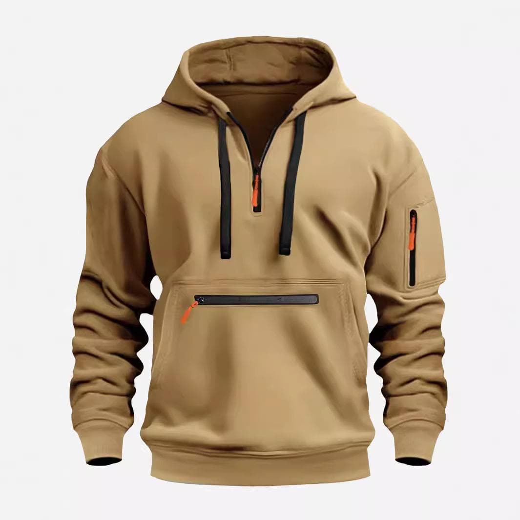 Men's Waterproof Zipper Pocket Hoodie - Autumn/Winter Casual Sportswear XXL camel
