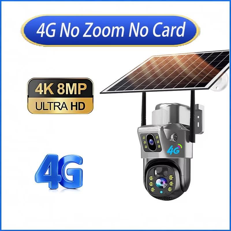 10X Zoom 4G SIM Card Outdoor Solar Camera Three Lens 6K 12MP Wireless PTZ Surveillance CCTV PIR Motion Detection Security Camera 4K Cam No Zoom