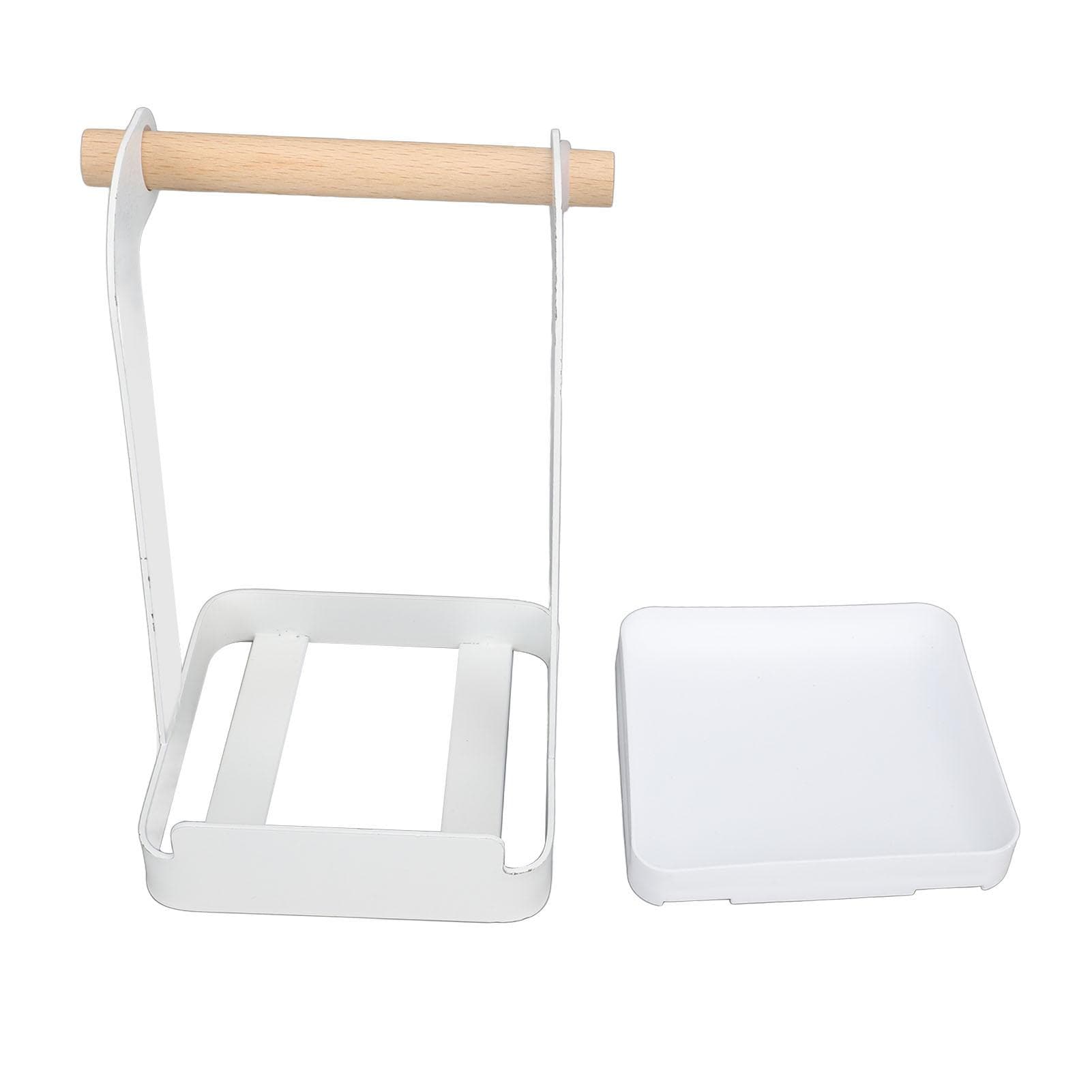 Pot Lid Holder Rack Multifunction Prevent Slip Iron Basin Wood Rack Cooking Tool Spatula Stand White