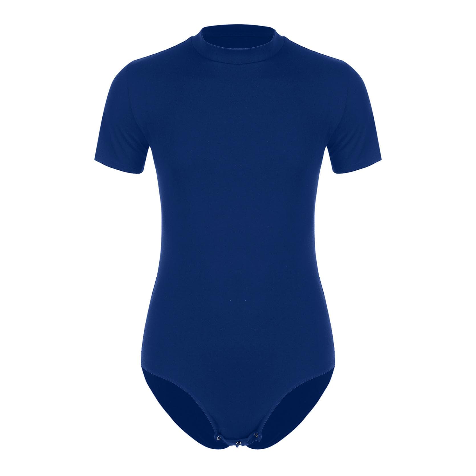 Men's One Piece Short Sleeve Button Crotch Shirt Bodysuit Leotard Romper Pajamas Undershirt XXL blue