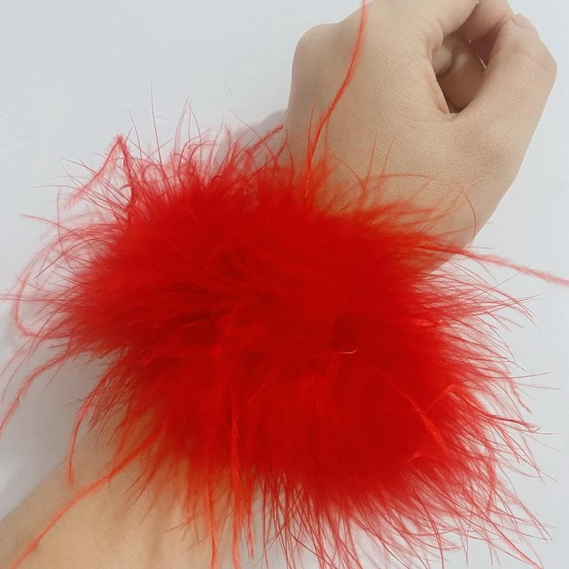 Real Ostrich Feather Cuffs women Wrist Sleeve fur cuff Luxury Furry Feather feather cuff snap bracelet Lady Feather Anklets 2pcs
