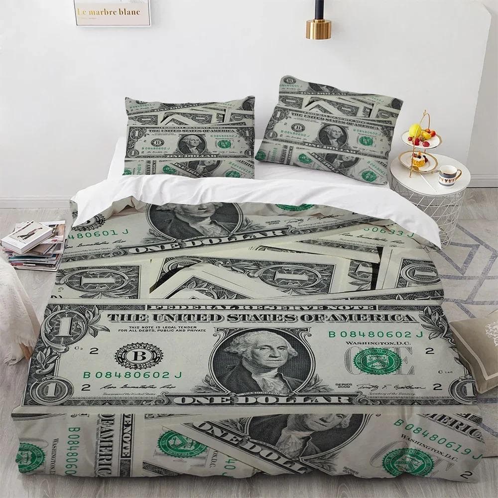Money Duvet Cover Set Golden Coins Print Bedding Set Soft Comfortable Double Queen King Size Comforter Cover for Teens Adults 70x133cm 2pcs