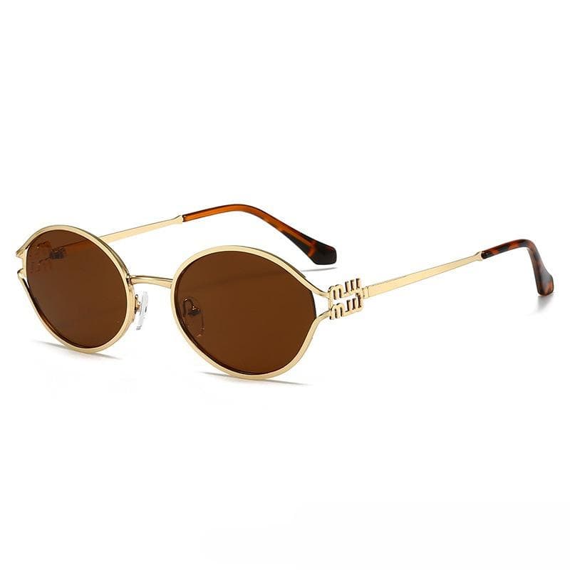 Fashionable Hollow Design Sunglasses Luxury Brand Designer Oval Sunglasses for Women UV Protection