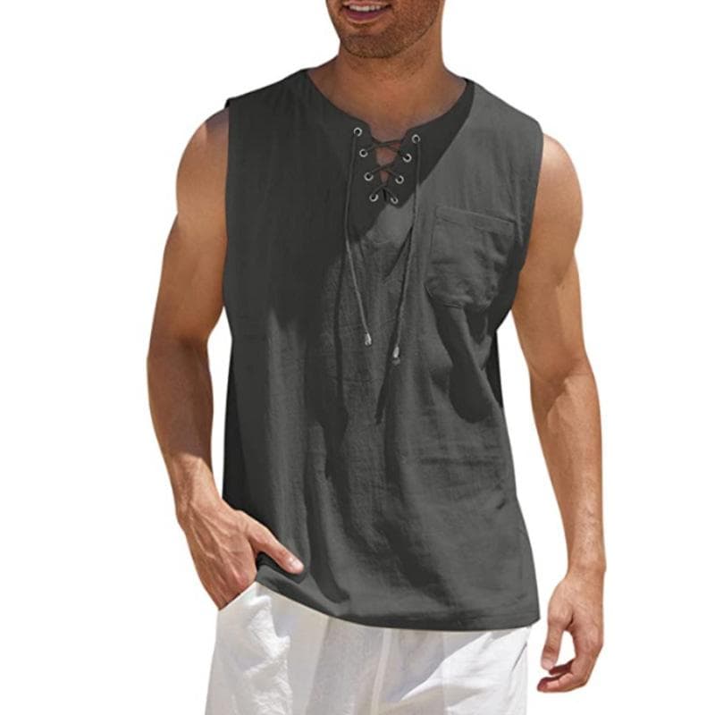 Men Loose Waistcoat Tank Top Vest Lace-up V Neck Sleeveless Pullover Casual Streetwear 5X dark gray