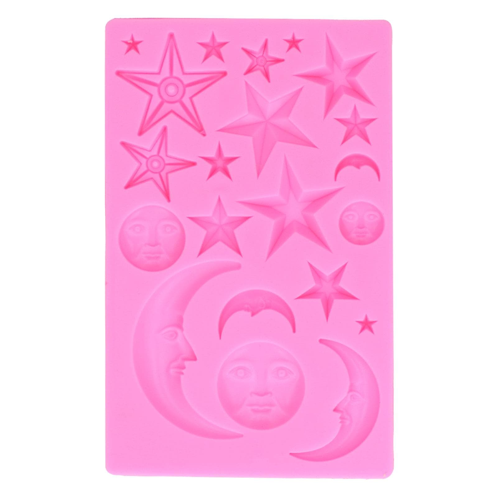 Star Moon Face Shape Mold Silicone Mold DIY Chocolate Cake Mould Baking Tool for Home BakeryPink pink