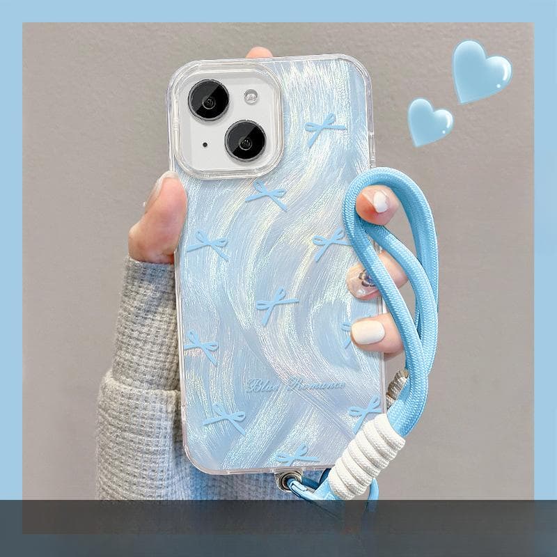 Applicable To Apple 15 Mobile Phone Case Summer Iphone14pro Smudge Bow Bracket Lanyard 12 Feather Yarn Women iPhone SE (2nd Generation)