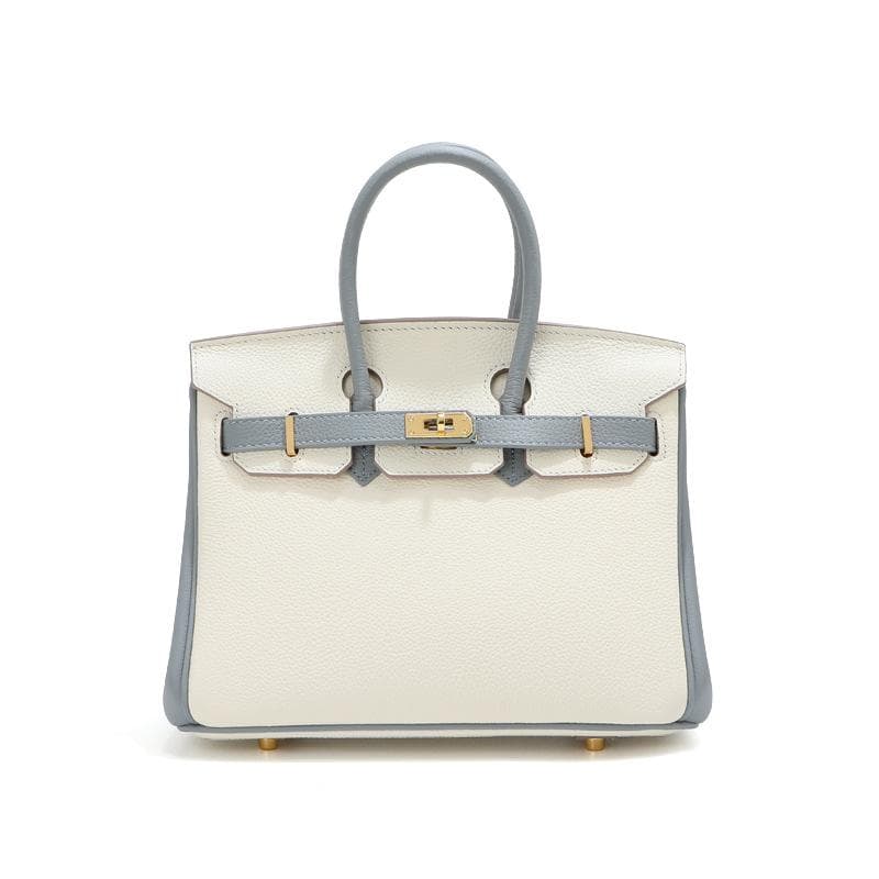 Head Layer Cowhide Platinum Bag Genuine Leather Women's Bag Large Capacity Handbag Women's High-end Sense Commuting Shoulder Cross Shoulder Bag 20CM white/blue
