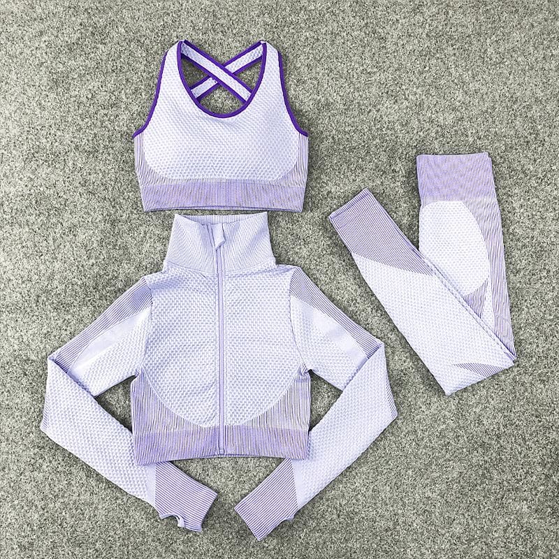 3PCS Seamless Women Yoga Set Workout Sportswear Gym Clothing Fitness Long Sleeve Crop Top High Waist Leggings Sports Suits XL