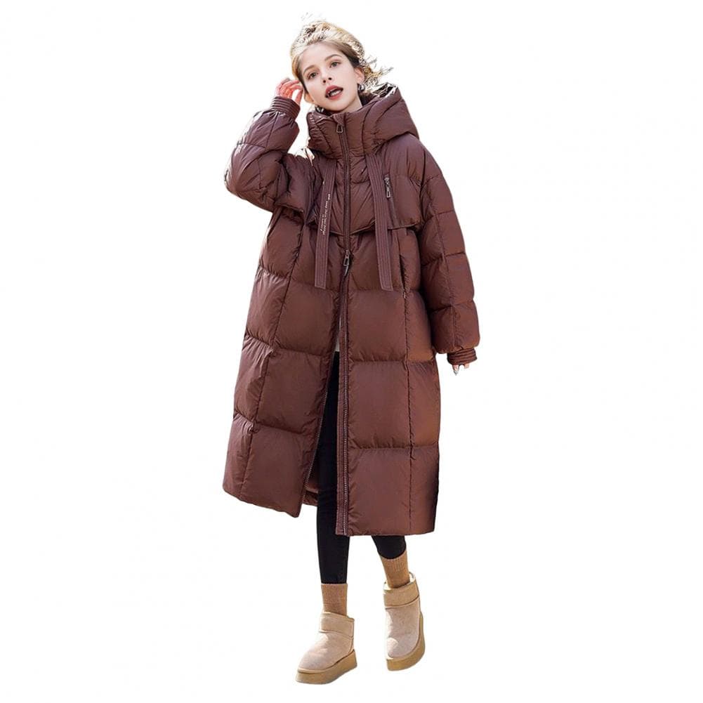 Winter Down Coat Thickened Padded Hooded Neck Pockets Zipper Closure Pockets Windproof Heat Retention Daily Cold Weat XL coffee