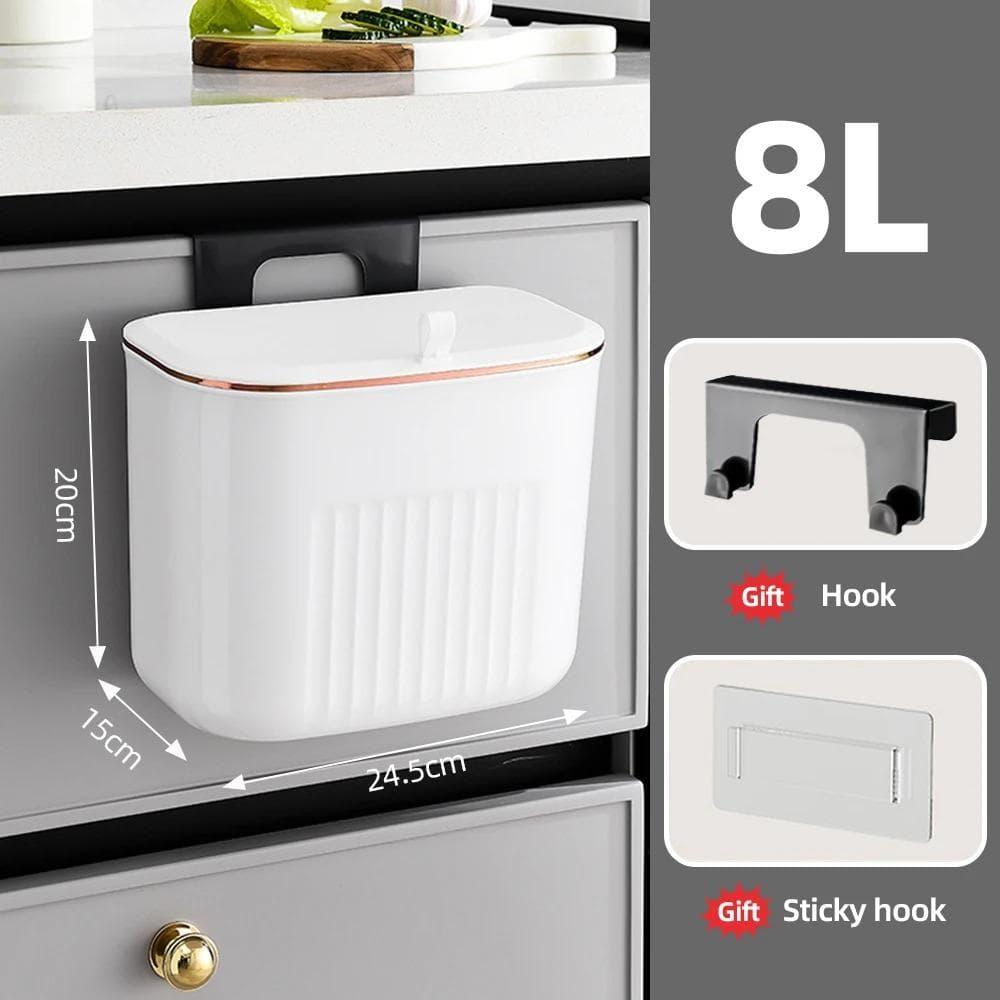 8/11L Bathroom Trash Can Wall Mounted Hanging Trash Bin With Lid Garbage Bin for Kitchen Bathroom Waterproof Narrow Rubbish Bin white