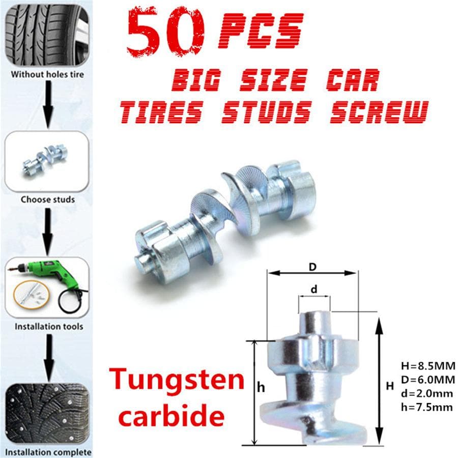 50xTungsten carbide Car Tires Stud For Holes Tire Screw Snow Spikes Wheel Chain