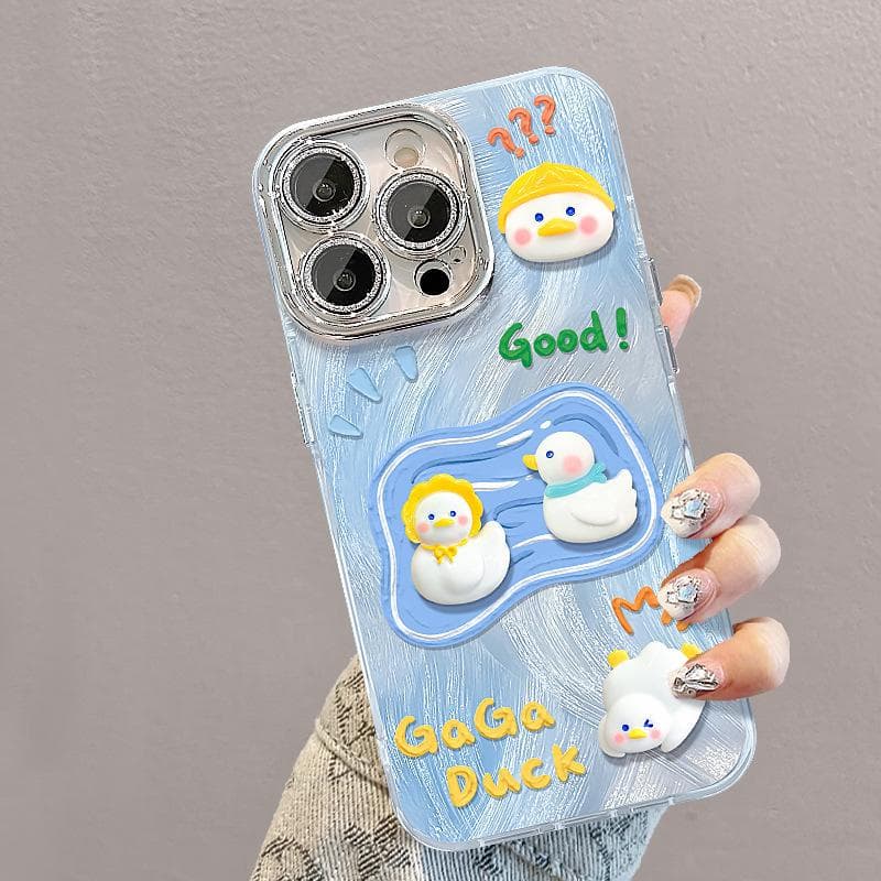 Cute Duck Dolls Suitable for Iphone16 Feather Yarn 15 Lens Film14promax Apple 13 Mobile Phone Case11 Hard Redmi K40/K40 Pro