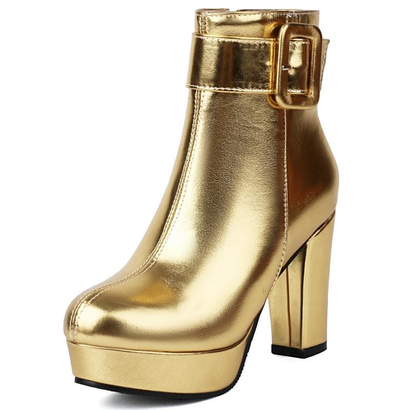 Luxury Women's Ankle Boots High Heels Platform Short Boot Zipper Gold Silver Pink Red Party Dance Shoes Female Large Size 45 48 41 gold