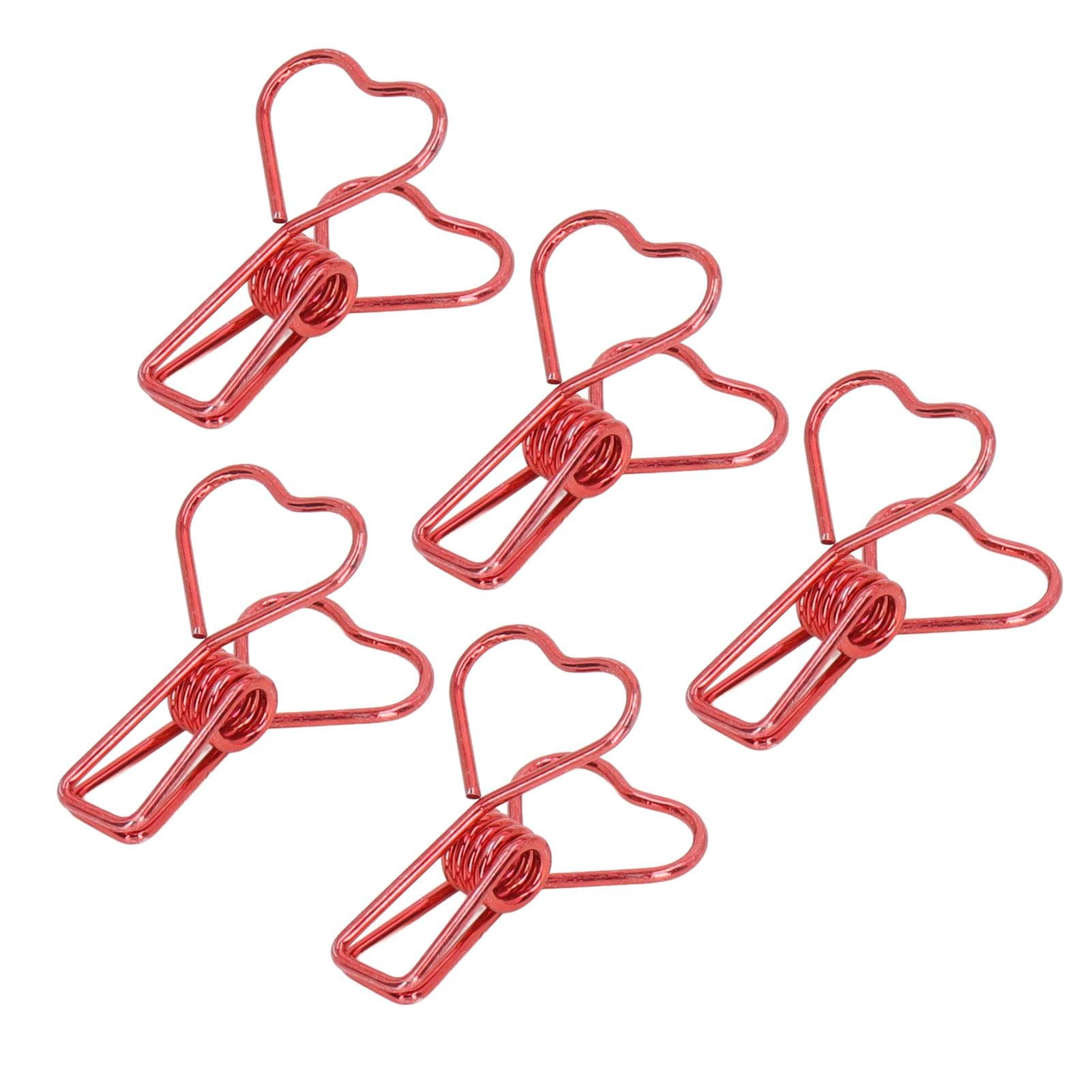 100Pcs Binder Clips Metal Heart Shape Hollow Small Binder Clips for Office Documents Certificates red