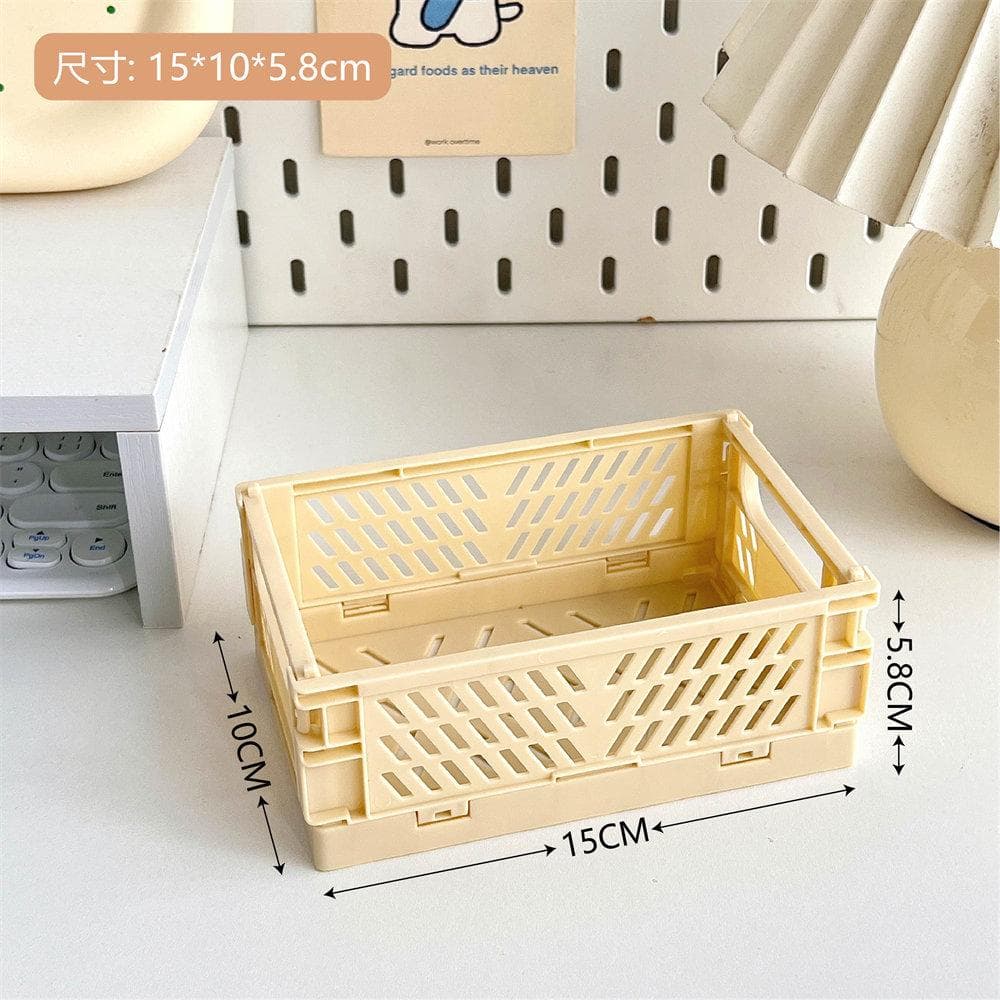Plastic Folding Storage Box Collapsible Crate Desktop Holder Stationery Makeup Sundries Storage Basket Home Storage Organization yellow