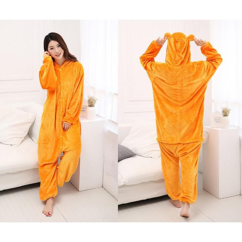 Men's and Women's Autumn Winter Warm Robe Cartoon Animal Onesie Hooded Loungewear Couple's Flannel Homewear L orange