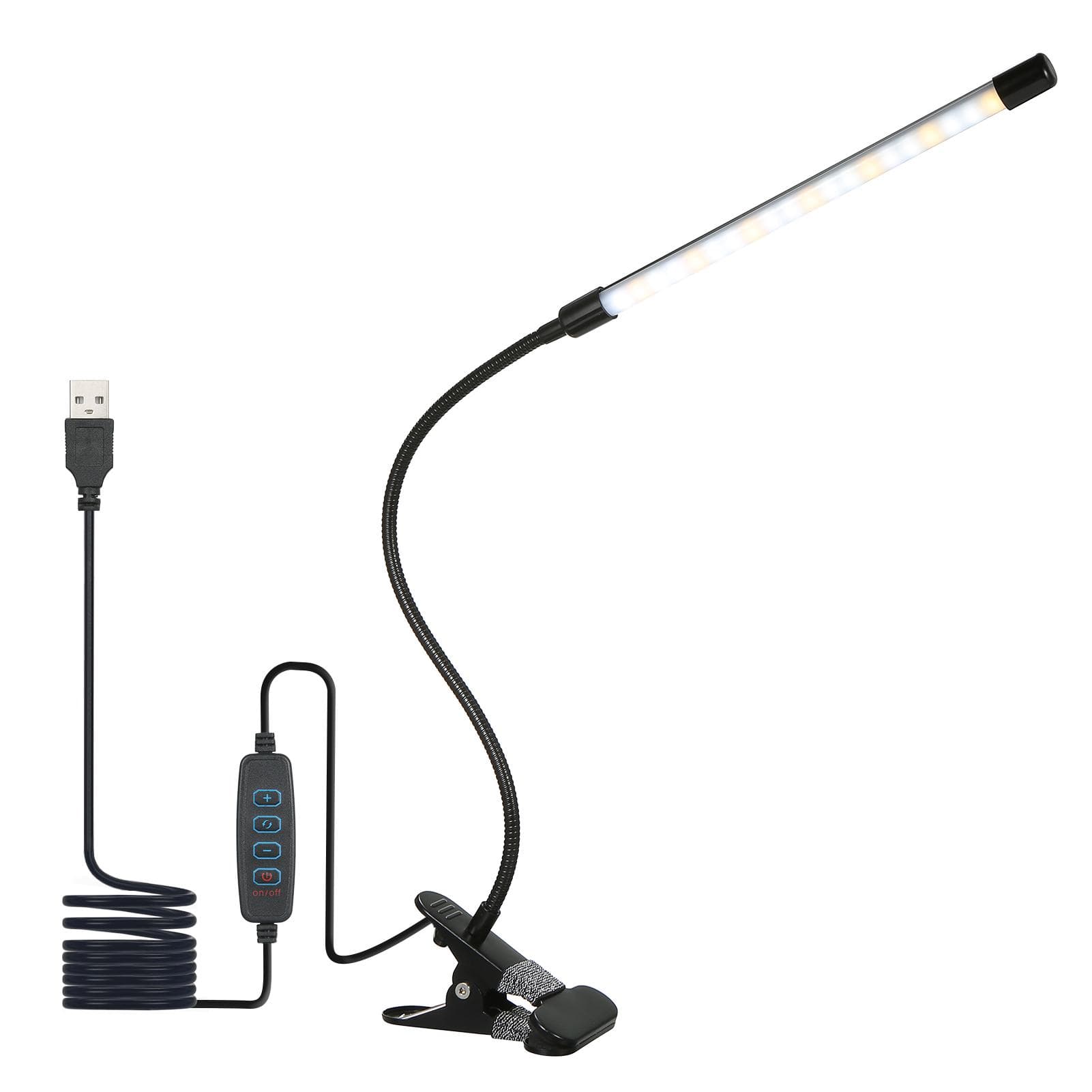 LEDs Clip-on Desk Lamp Dimmable Reading Light 3 Lighting Modes & 10 Brightness Levels Flexible black