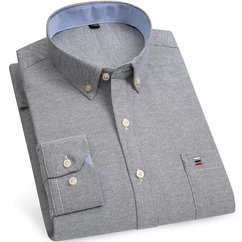 Sinwoyan Solid Pure Cotton Oxford Male Shirts Business Casual Long Sleeve Regular Fit with Chest Pocket XXL