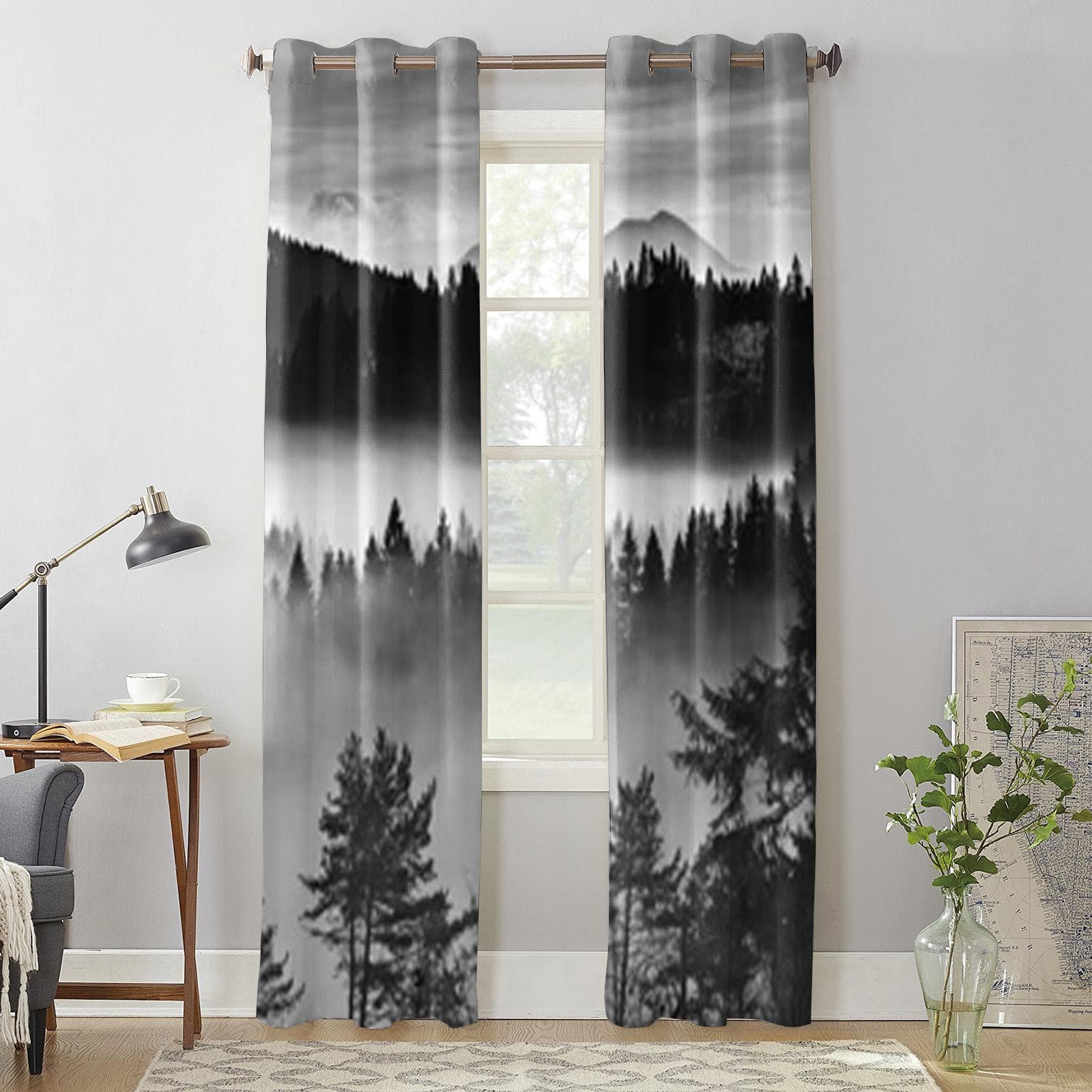 Black And White Fog In Mountains Window Curtains For Living Room Bedroom Luxury Modern Kitchen Curtains Fabric Drapes 135W x 60H(cm) x1