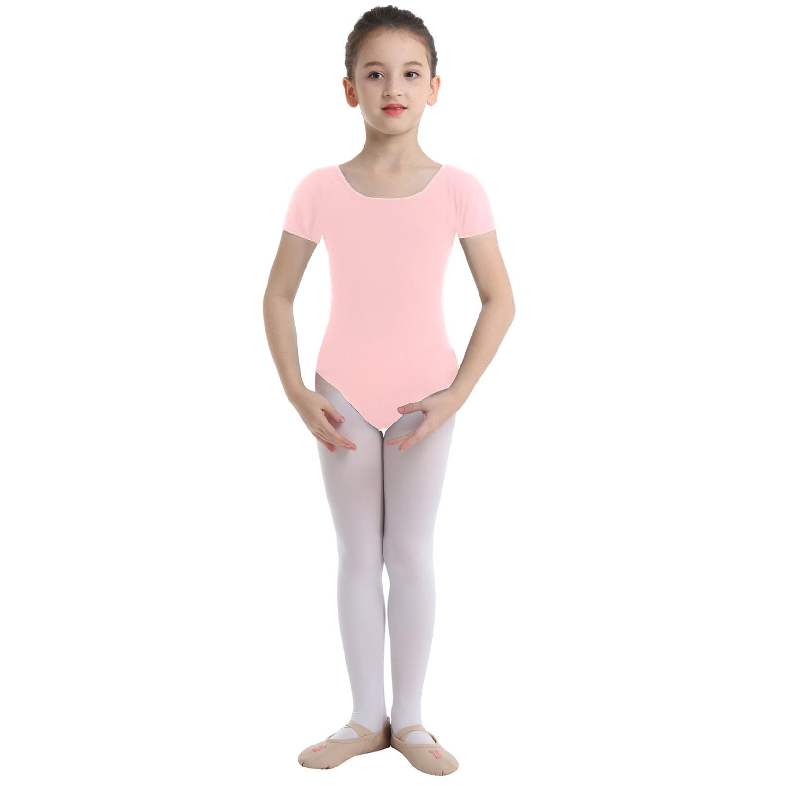 Girls Short Sleeve Ballet Leotard Gymnastics Leotards Kids Bodysuit Jumpsuit Ballerina Dance Leotards 5-6 Years pink