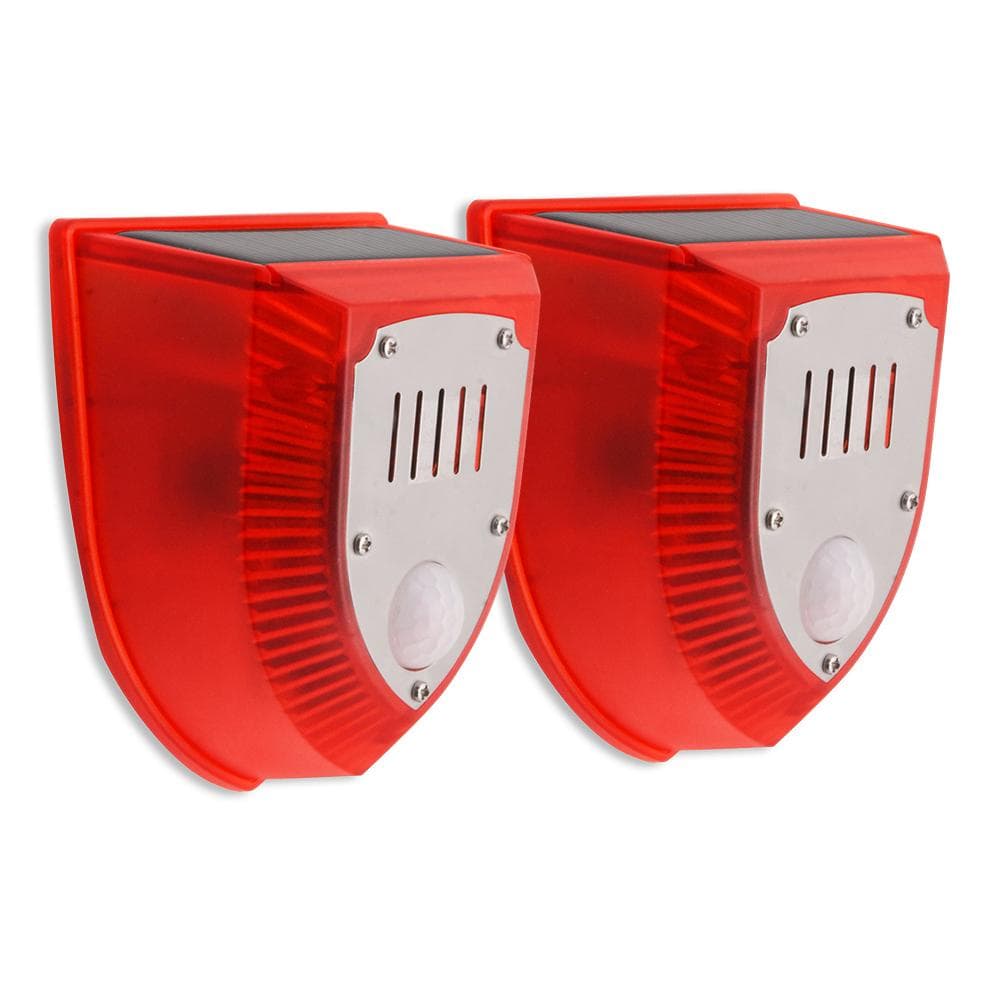 Solar Strobe Light with PIR Motion Sensor Alarm Timed Human Body Induction Infrared Alarm Light 2Pcs red