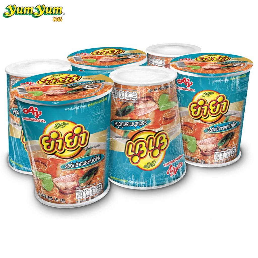 Yum Yum Cup TemTem, Tom Yum Ta Lay Mor Fai Flavor, 60 g, 6 pcs - Thai Instant Noodle 60 g x 6 pcs