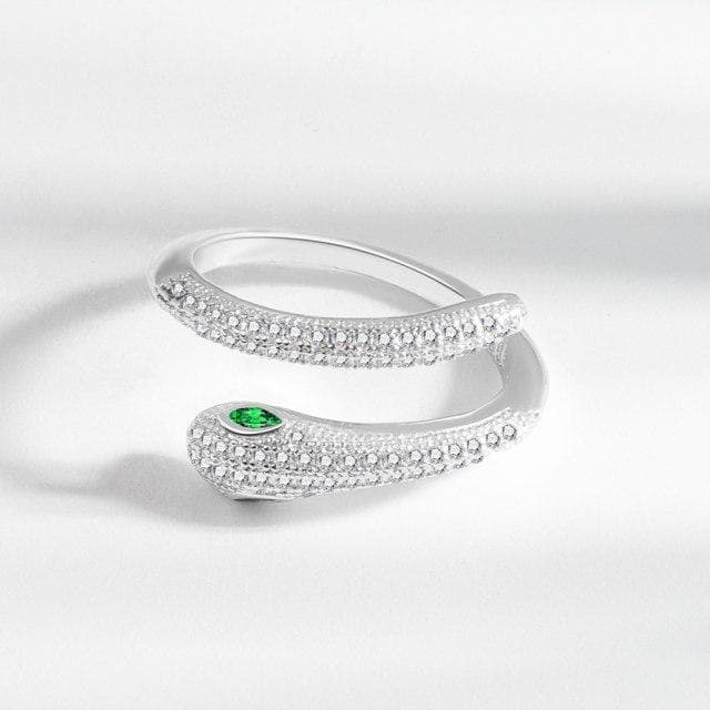 925 Sterling Silver Adjustable Zircon Snake Ring For Women Girls Birthday Gift Punk Trendy Jewelry jz098 silver