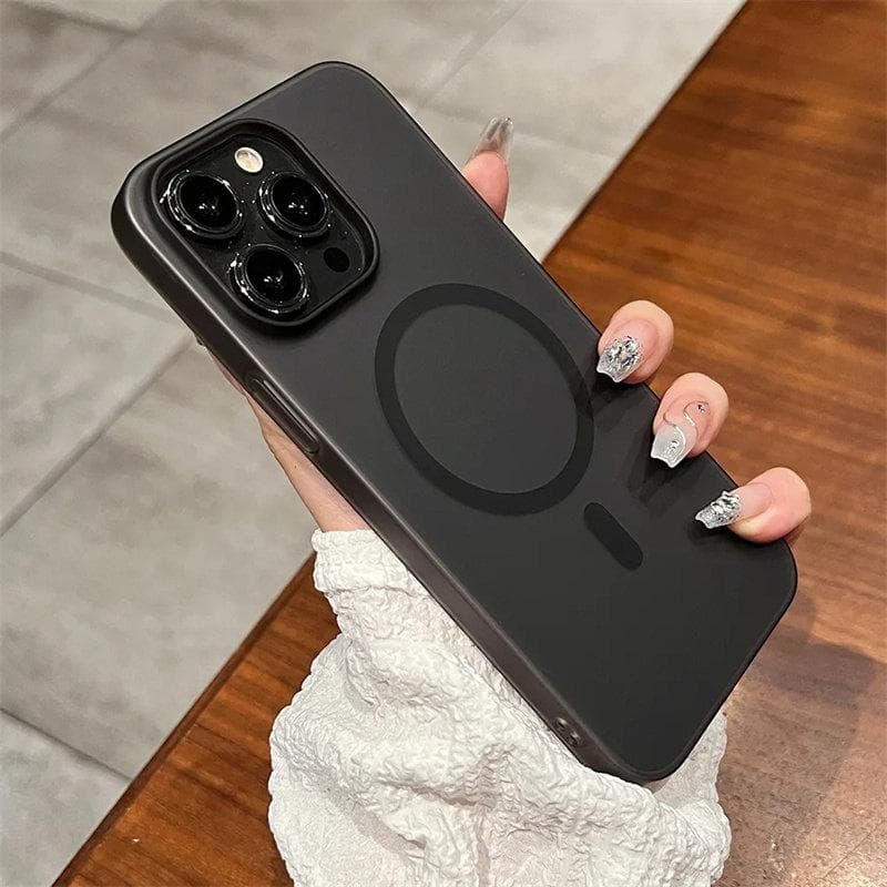 Luxury Ultra Thin Matte Clear Case For iPhone 16 15 14 Plus 13 12 11 Pro Max For Magsafe Wireless Charge Magnetic Clear Hard Cover iPhone 12 black