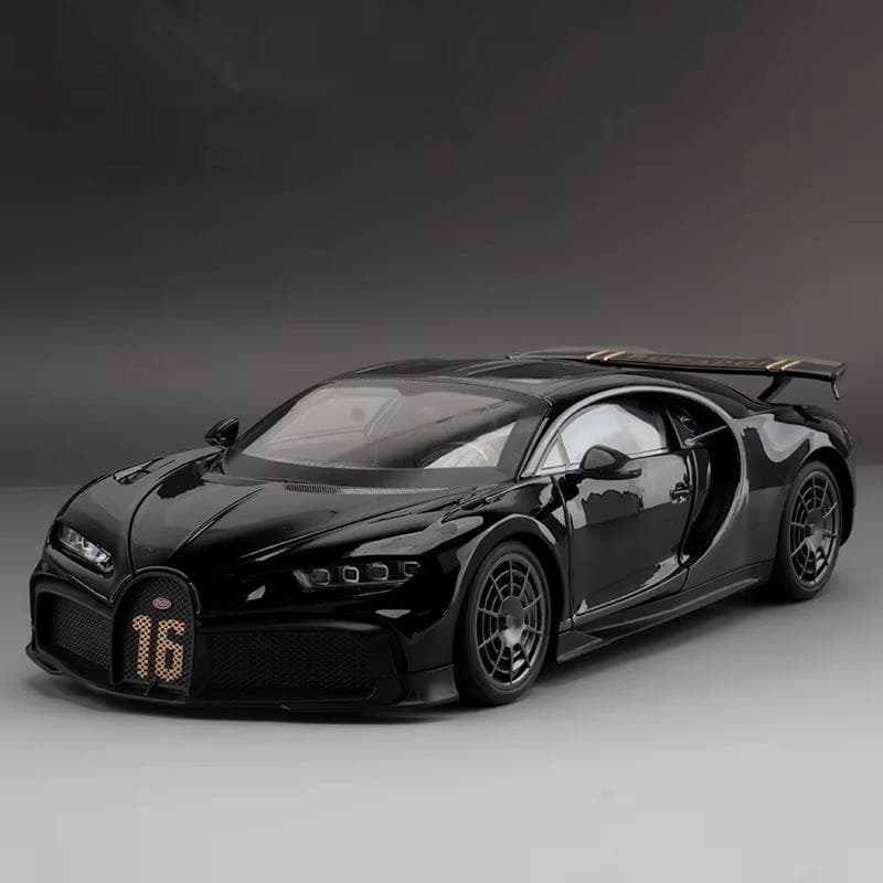 New 1:18 Scale Chiron Sports Car Model Toy Diecasts Metal Doors Opened Sound Light Shock Absorption Vehicles Toys Gifts for Children black