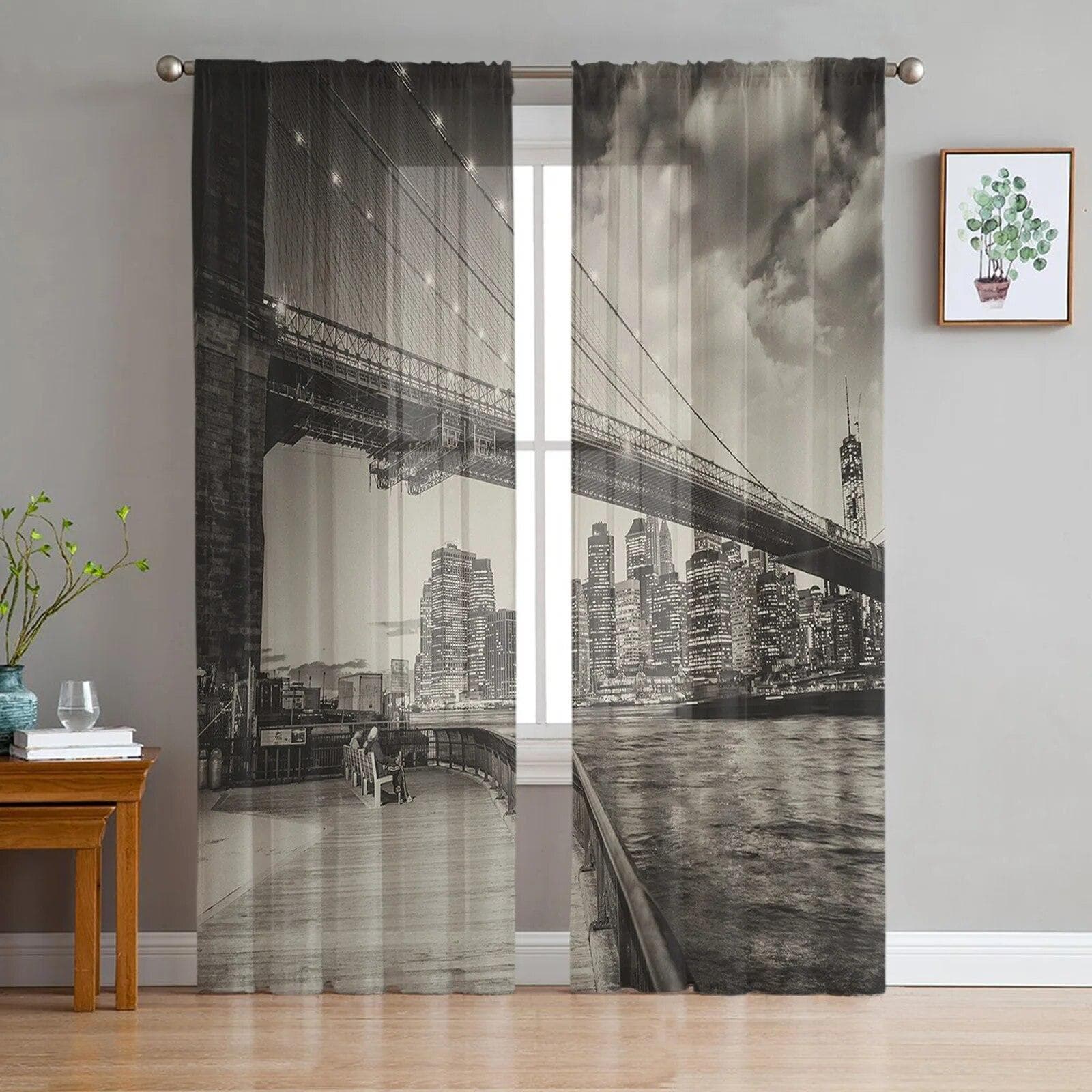 New York City Night Modern Curtains For Living Room Transparent Tulle Curtains Window Sheer For The Bedroom Accessories Decor W135 x H244cm
