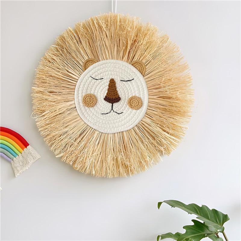 Nordic Hand Woven Raffia Grass Animal Head Wall Decoration For Children Room Home Bedroom Living Room Ins Style 40cm