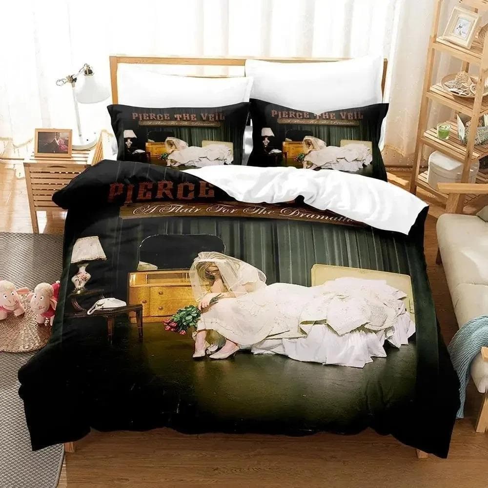 pierce the veil Bedding Set Single Twin Full Queen King Size Bed Set Aldult Boys Bedroom Duvet cover Sets 3D Anime Bed Sheet Set EU single(135x200cm)