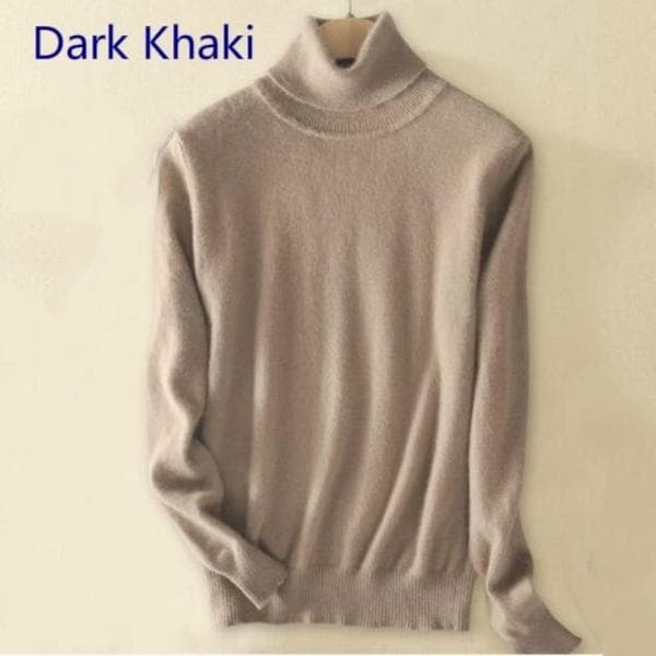 Wool Pure Cashmere Sweater Women's Knitted Turtleneck Cashmere Jumper Pullover Elasticity Pull Femme High Neck Knitting Sweaters Sweater M dark khaki