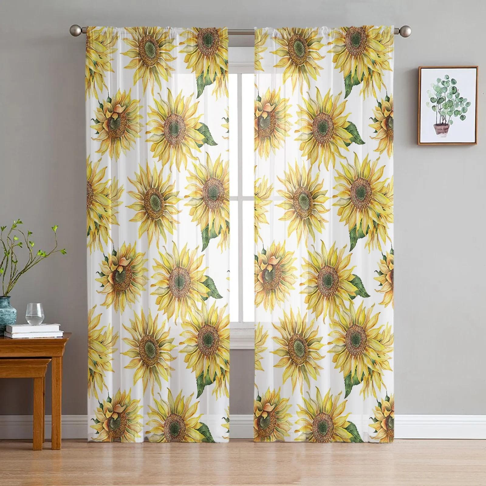 Sunflower Tulle Curtains for Living Room Kitchen Bedroom Sheer Tulle for Cafe Hotel Modern Home Decor 135W x 114H(cm)
