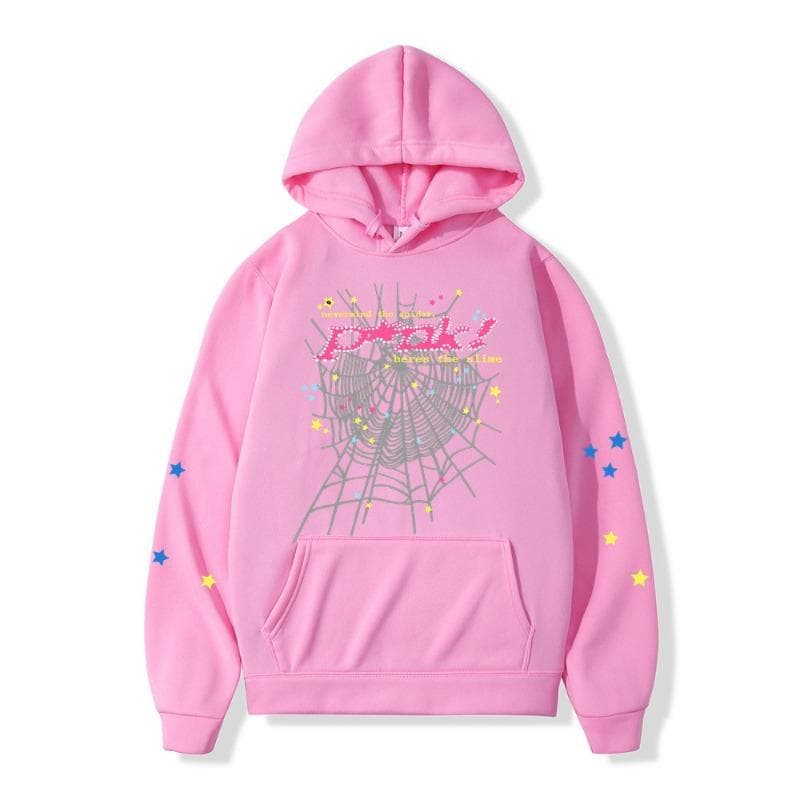 Autumn Winter Spider Web Hip Hop Singer Printed Versatile Hoodie Loose Casual Hoodies & Sweatshirts Men’s M pink