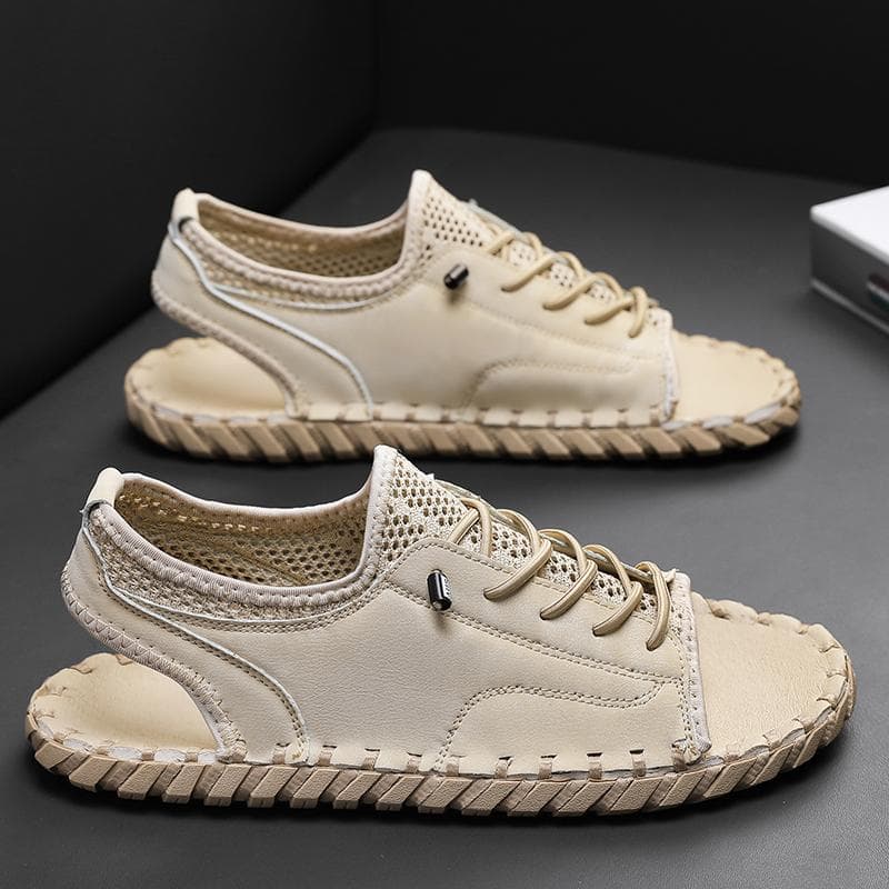 Sandals men's tide summer new style leather toe cap outdoor leisure sports hollow sandals beach shoes 46