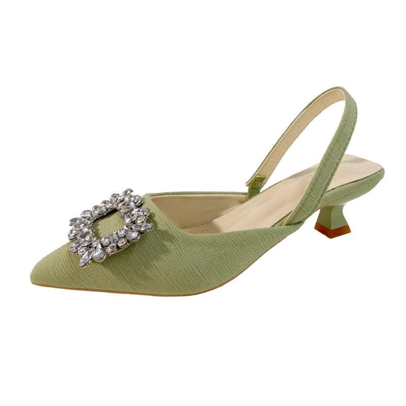 Autumn new high heels fashion high-end versatile rhinestone bag head empty sandals thin low heel spot high heel sandals 37 green