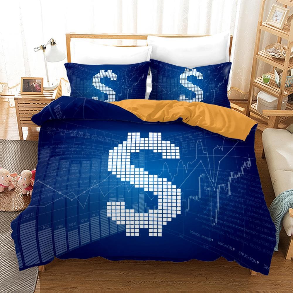 Stock Market Duvet Cover Wall Street and Broadway Finance Polyester Bedding Set,King Size Quilt Cover for Financial Enthusiast 70x133cm 2pcs