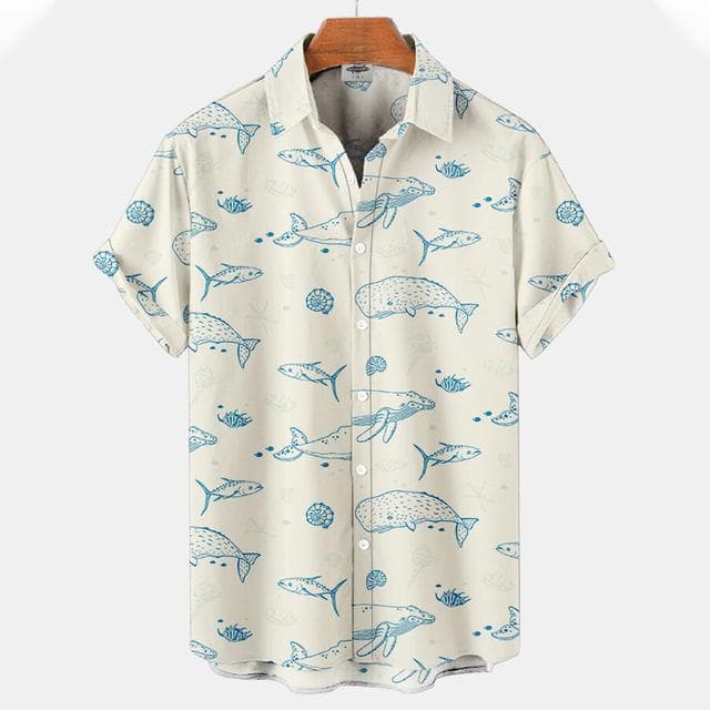New Men's Shirts 3D Animal Print Clothes Fashion Button Short Sleeve Lapel Streetwear Shirt for Men Hawaiian Shark Blouse Tshirt XXXL