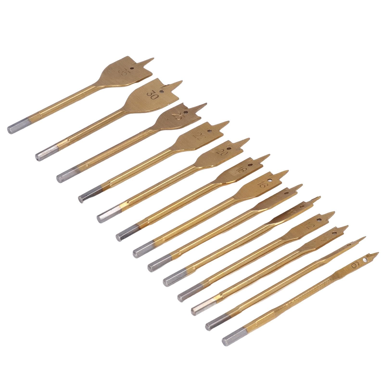 13Pcs Woodworking Flat Bit High Carbon Steel 14in Hex Shank Spade Drill Bit Set Hole Cutter