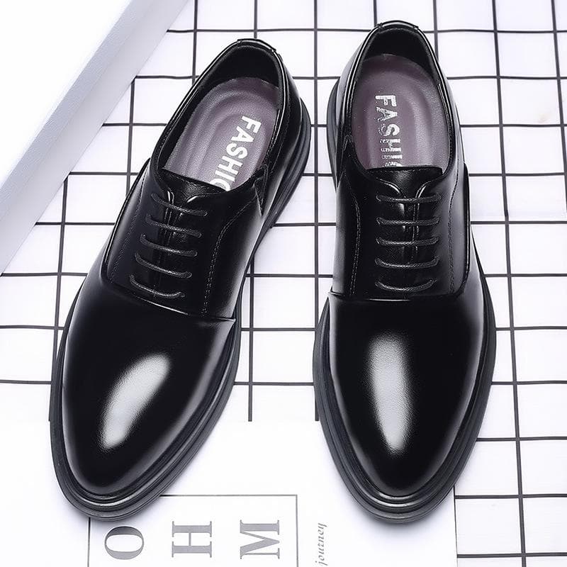 New Men's Brogue Leather Shoes Business Casual British Formal Leather Shoes Korean Wedding Shoes Men's Breathable 48 black
